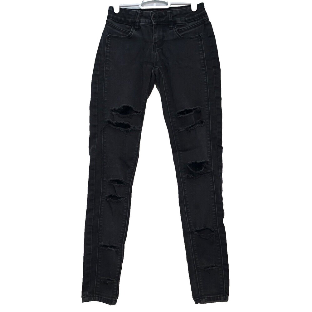 Slim-Hers Jeans Womens Size 1 YMI Black 104369 Stretchy Destroyed Skinny
